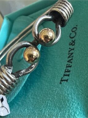 Tiffany & Co. Sterling Silver Bangles with Gold Accents on Turquoise Pouch